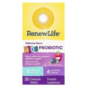 Renew Life Ultimate Flora Kids Probiotic, Berry, 3 Billion CFU, 30 Chewables
