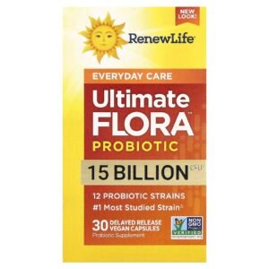 Renew Life Ultimate Flora Everyday Care Probiotic, 15 Billion CFU, 30 Capsules
