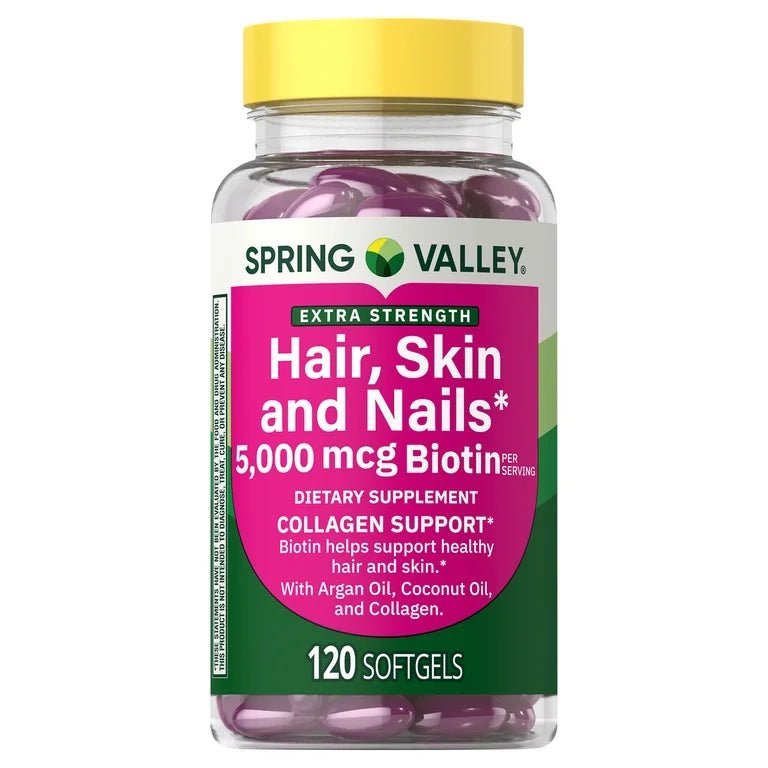 F568267B-5E36-410C-A040-31E0DEBFE7C1.jpg Spring Valley Hair, Skin & Nails Extra Strength with Collagen, 5,000 mcg Biotin, 120 Tablets