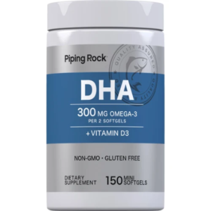 PipingRock Omega-3 DHA 300 mg plus Vitamin D3, 150 Mini Softgels