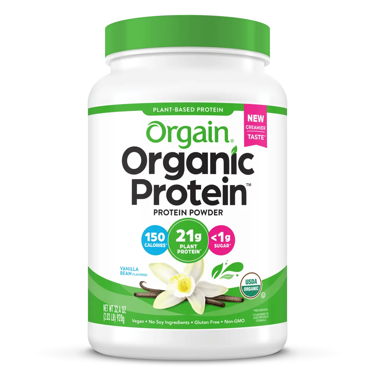 gcp-04-1 Orgain Organic Protein Plant-Based Protein Powder, Vanilla Bean, 920 g (2.03 lb)