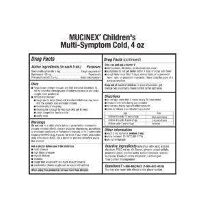 Mucinex Children's Multi-Symptom Cold Liquid, Very Berry, 118 ml