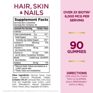 Nature's Bounty Advanced Hair, Skin & Nails Gummies, Biotin 6,000 mcg, Strawberry, 90 Count - view 2