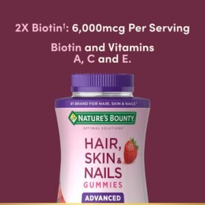 Nature's Bounty Advanced Hair, Skin & Nails Gummies, Biotin 6,000 mcg, Strawberry, 90 Count